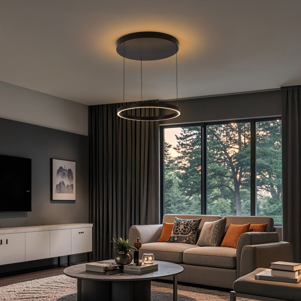 Jense 23.75" Minimalist Modern Metal Adjustable Dimmable Ring LED Pendant