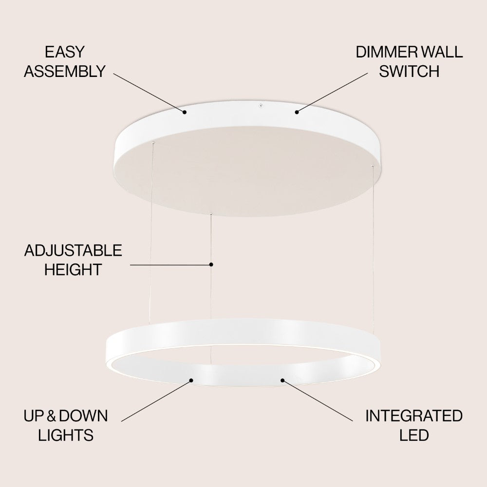 Jense 23.75" Minimalist Modern Metal Adjustable Dimmable Ring LED Pendant