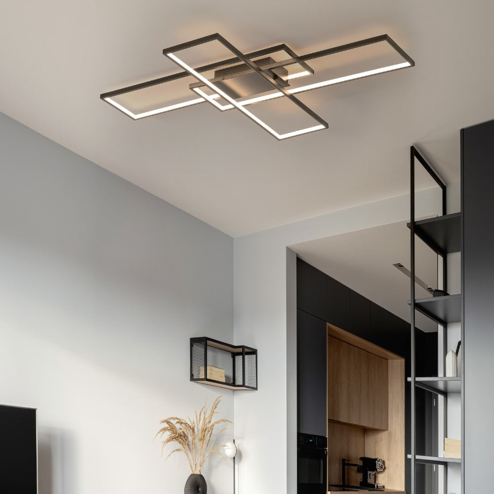 Vala 39" Contemporary Minimalist Metal Adjustable Dimmable Geometric Integrated LED Flush Mount
