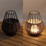 Lyra 10" Modern Rustic Decorative Indoor/Outdoor Faux Wicker Rechargeable/Cordless Dimmable Integrated LED Table Lamp, Set of 2