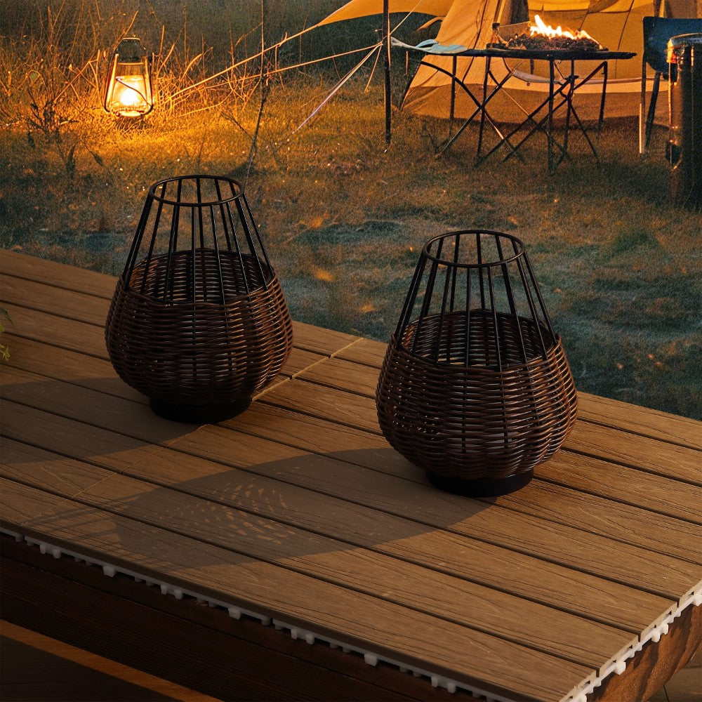 Lyra 10" Modern Rustic Decorative Indoor/Outdoor Faux Wicker Rechargeable/Cordless Dimmable Integrated LED Table Lamp, Set of 2