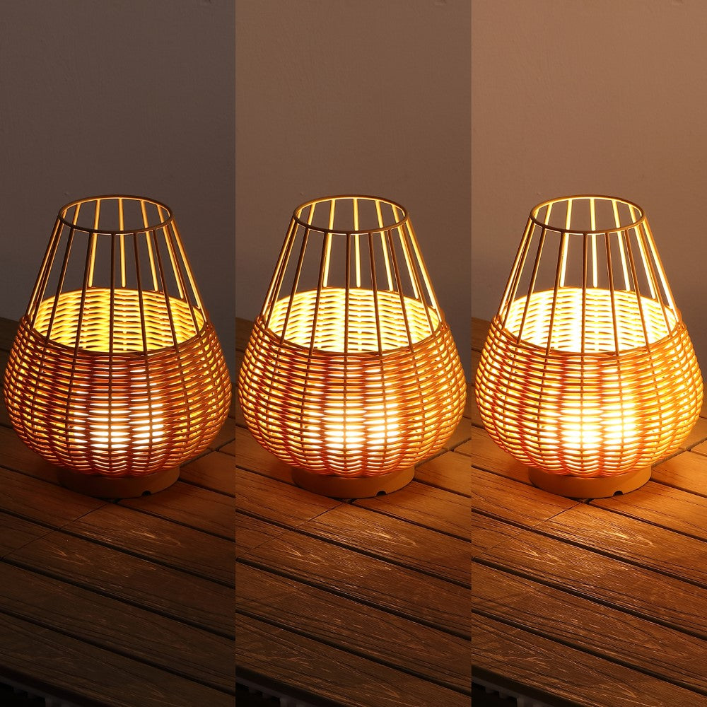 Lyra 10" Modern Rustic Decorative Indoor/Outdoor Faux Wicker Rechargeable/Cordless Dimmable Integrated LED Table Lamp, Set of 2