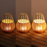Lyra 10" Modern Rustic Decorative Indoor/Outdoor Faux Wicker Rechargeable/Cordless Dimmable Integrated LED Table Lamp, Set of 2