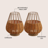 Lyra 10" Modern Rustic Decorative Indoor/Outdoor Faux Wicker Rechargeable/Cordless Dimmable Integrated LED Table Lamp, Set of 2