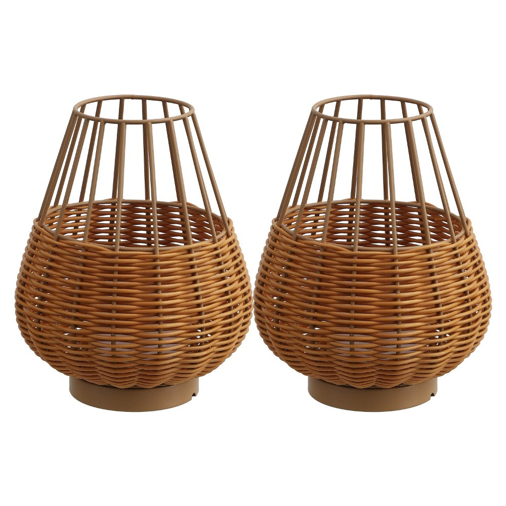 Lyra 10" Modern Rustic Decorative Indoor/Outdoor Faux Wicker Rechargeable/Cordless Dimmable Integrated LED Table Lamp, Set of 2