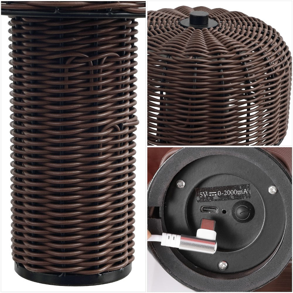 Eagle 10" Modern Scandinavian Indoor/Outdoor Faux Wicker Rechargeable/Cordless Dimmable Integrated LED Table Lamp, Set of 2