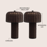 Eagle 10" Modern Scandinavian Indoor/Outdoor Faux Wicker Rechargeable/Cordless Dimmable Integrated LED Table Lamp, Set of 2