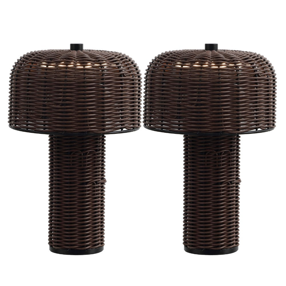 Eagle 10" Modern Scandinavian Indoor/Outdoor Faux Wicker Rechargeable/Cordless Dimmable Integrated LED Table Lamp, Set of 2