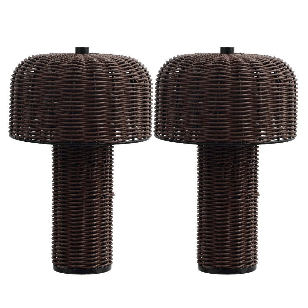 Eagle 10" Modern Scandinavian Indoor/Outdoor Faux Wicker Rechargeable/Cordless Dimmable Integrated LED Table Lamp, Set of 2