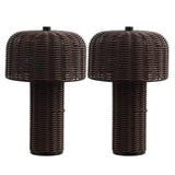 Eagle 10" Modern Scandinavian Indoor/Outdoor Faux Wicker Rechargeable/Cordless Dimmable Integrated LED Table Lamp, Set of 2
