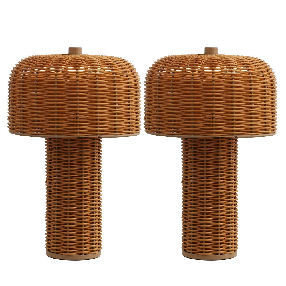 Eagle 10" Modern Scandinavian Indoor/Outdoor Faux Wicker Rechargeable/Cordless Dimmable Integrated LED Table Lamp, Set of 2