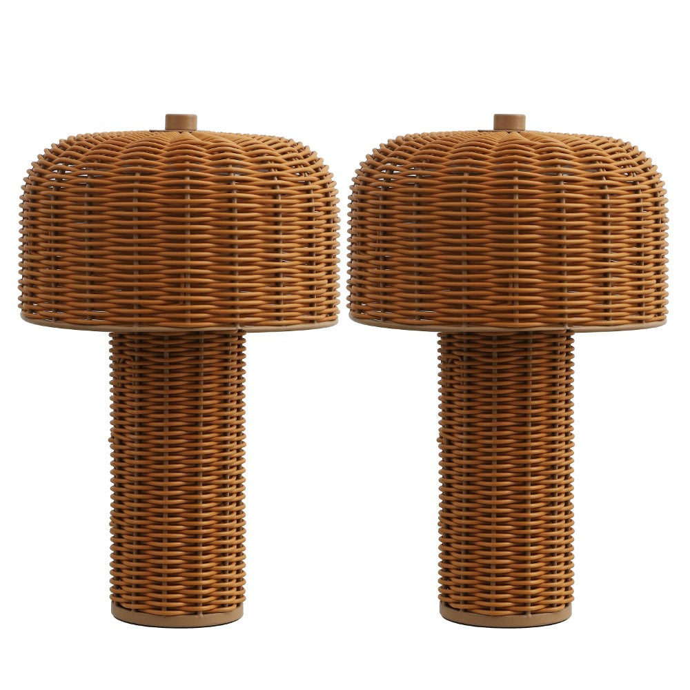 Eagle 10" Modern Scandinavian Indoor/Outdoor Faux Wicker Rechargeable/Cordless Dimmable Integrated LED Table Lamp, Set of 2