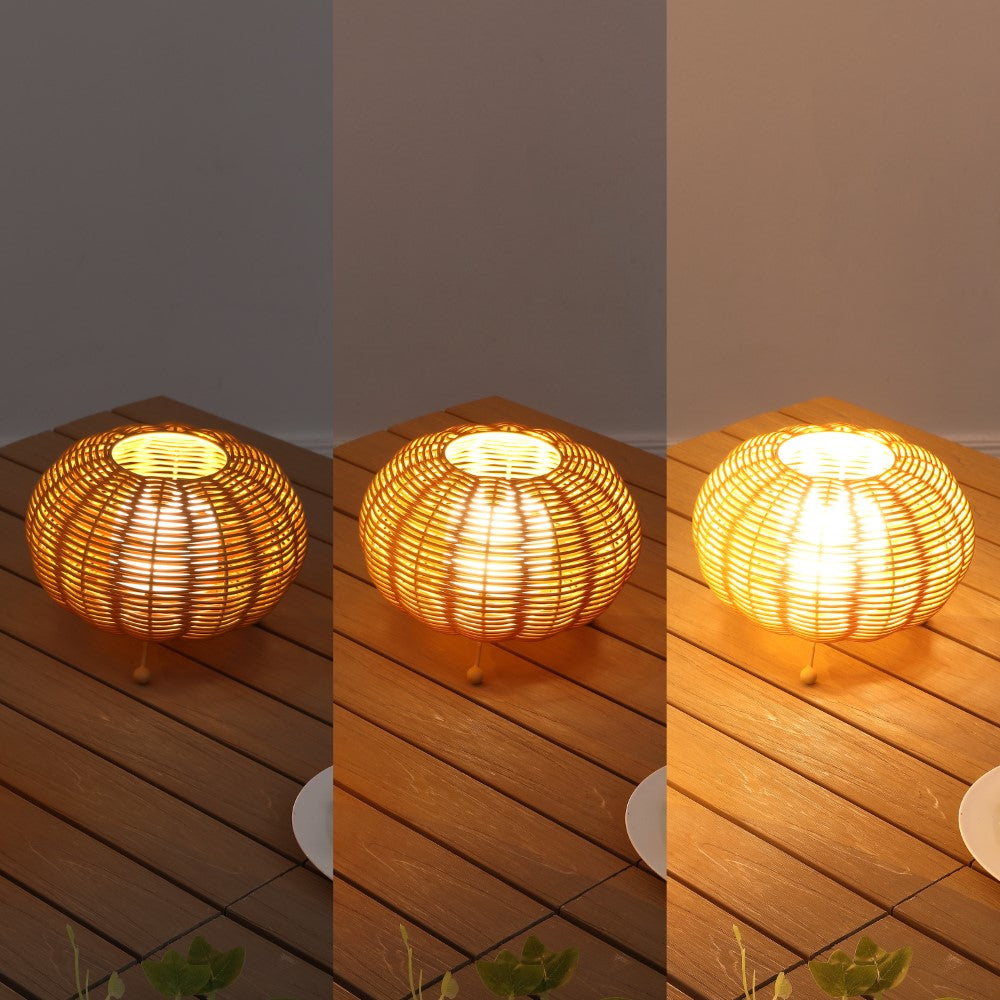 Garner 5.75" Modern Bohemian Indoor/Outdoor Faux Rattan Lantern Rechargeable/Cordless Dimmable Integrated LED Table Lamp Set 2