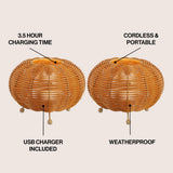 Garner 5.75" Modern Bohemian Indoor/Outdoor Faux Rattan Lantern Rechargeable/Cordless Dimmable Integrated LED Table Lamp Set 2