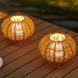 Garner 5.75" Modern Bohemian Indoor/Outdoor Faux Rattan Lantern Rechargeable/Cordless Dimmable Integrated LED Table Lamp Set 2