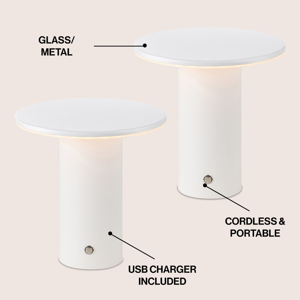 Ewell 7.5" Modern Minimalist Column Rechargeable/Cordless Dimmable Integrated LED Table Lamp with Touch Sensor Set 2