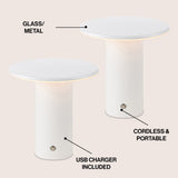 Ewell 7.5" Modern Minimalist Column Rechargeable/Cordless Dimmable Integrated LED Table Lamp with Touch Sensor Set 2