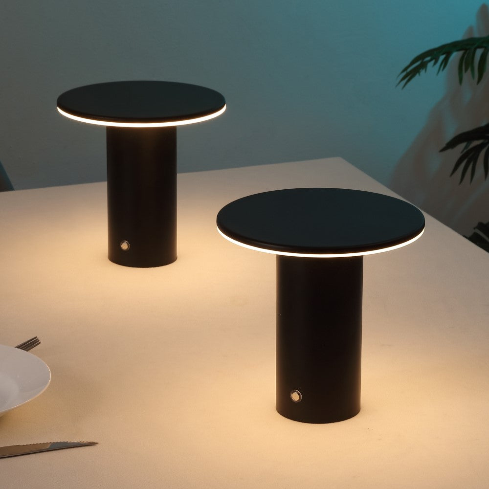 Ewell 7.5" Modern Minimalist Column Rechargeable/Cordless Dimmable Integrated LED Table Lamp with Touch Sensor Set 2