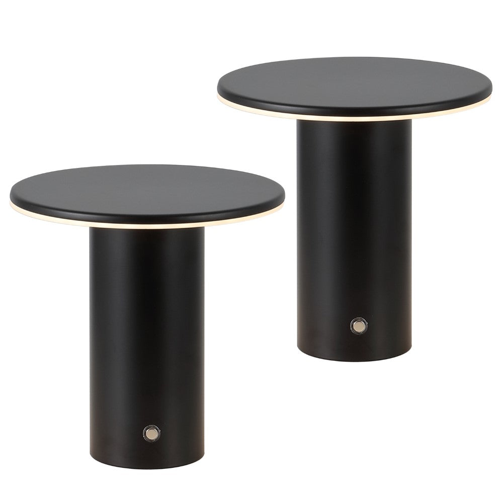 Ewell 7.5" Modern Minimalist Column Rechargeable/Cordless Dimmable Integrated LED Table Lamp with Touch Sensor Set 2