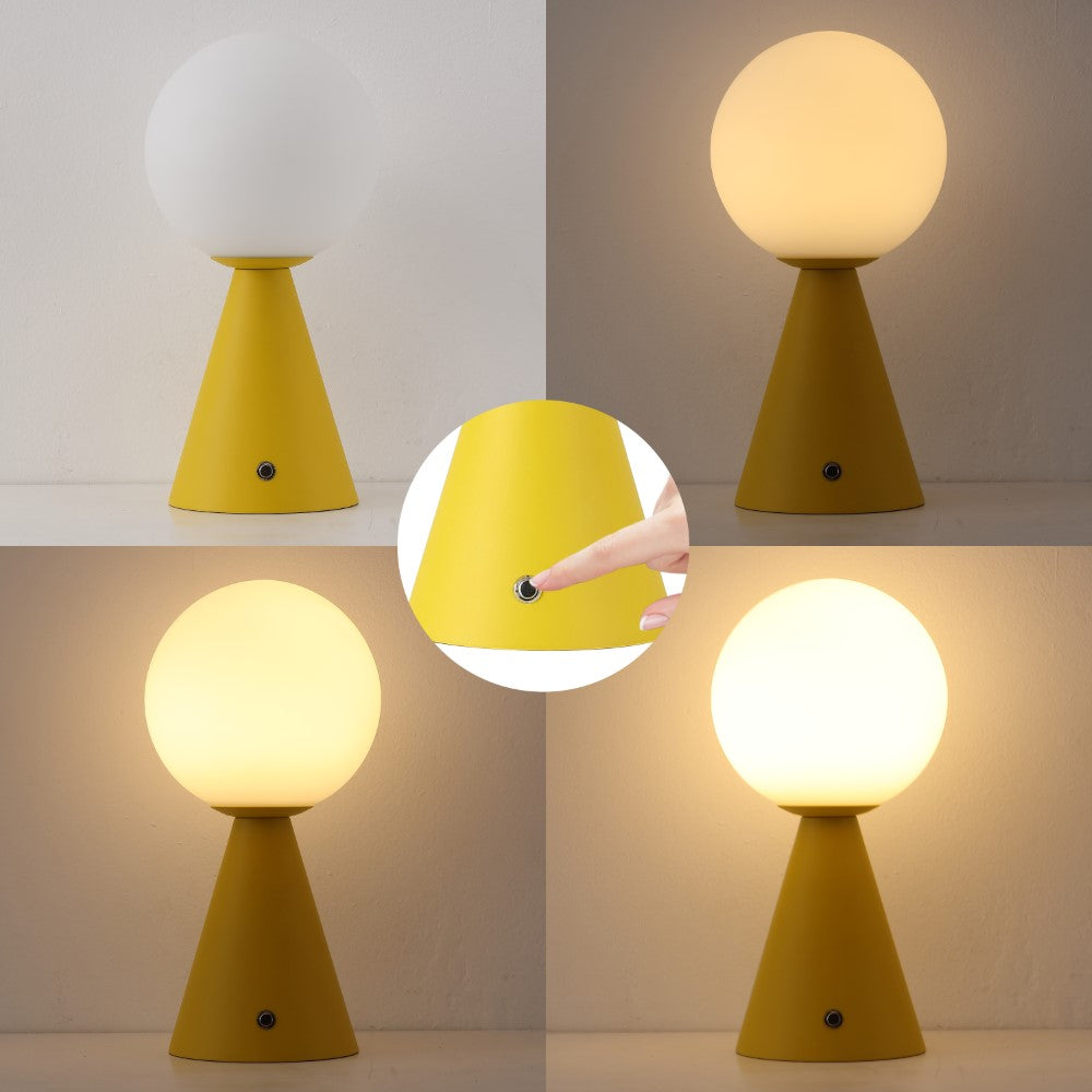 Helios 11.75" Modern Minimalist Globe Rechargeable/Cordless Dimmable Integrated LED Table Lamp with Touch Sensor Set 2