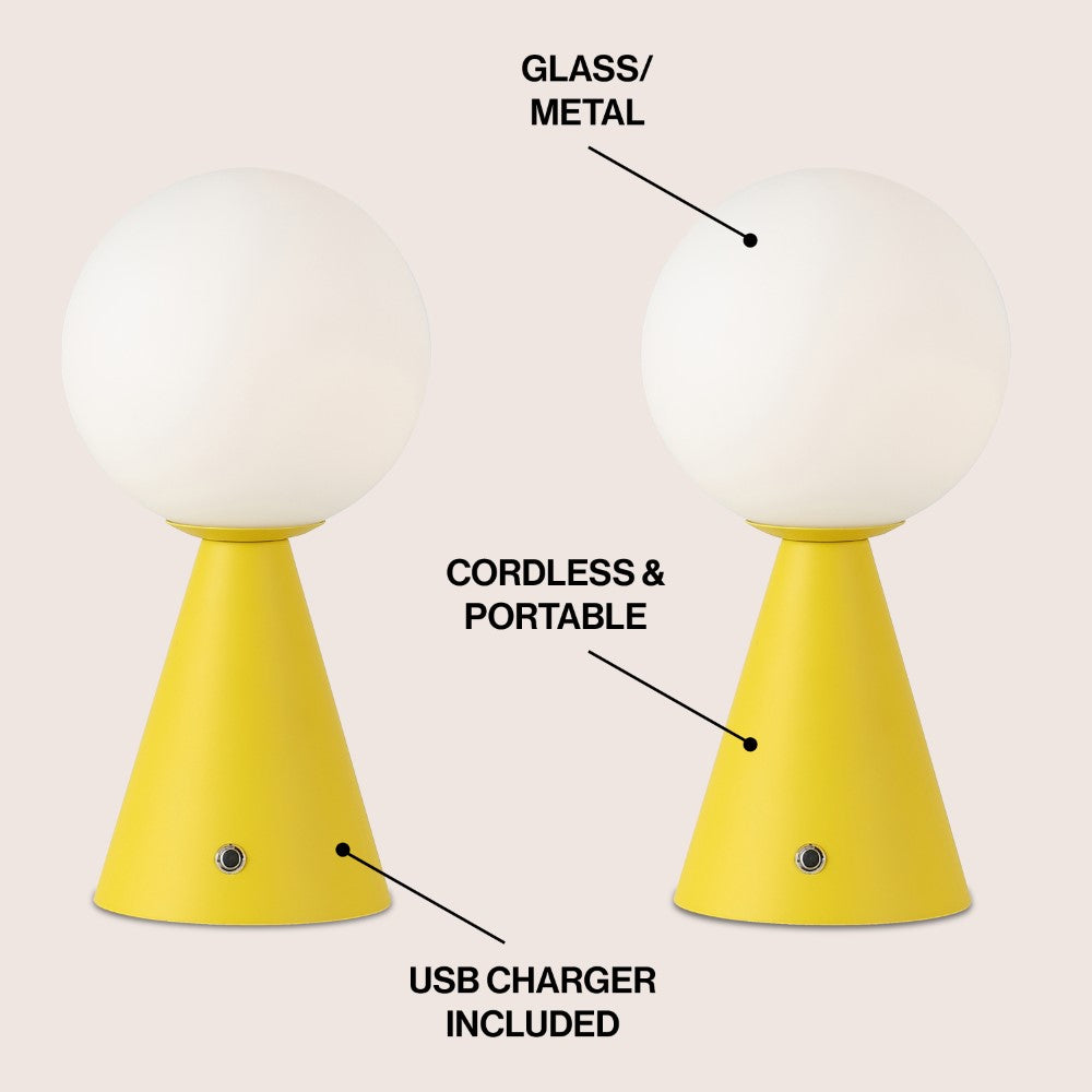 Helios 11.75" Modern Minimalist Globe Rechargeable/Cordless Dimmable Integrated LED Table Lamp with Touch Sensor Set 2