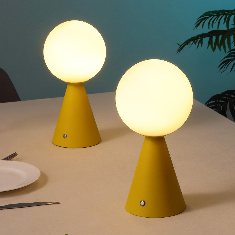 Helios 11.75" Modern Minimalist Globe Rechargeable/Cordless Dimmable Integrated LED Table Lamp with Touch Sensor Set 2