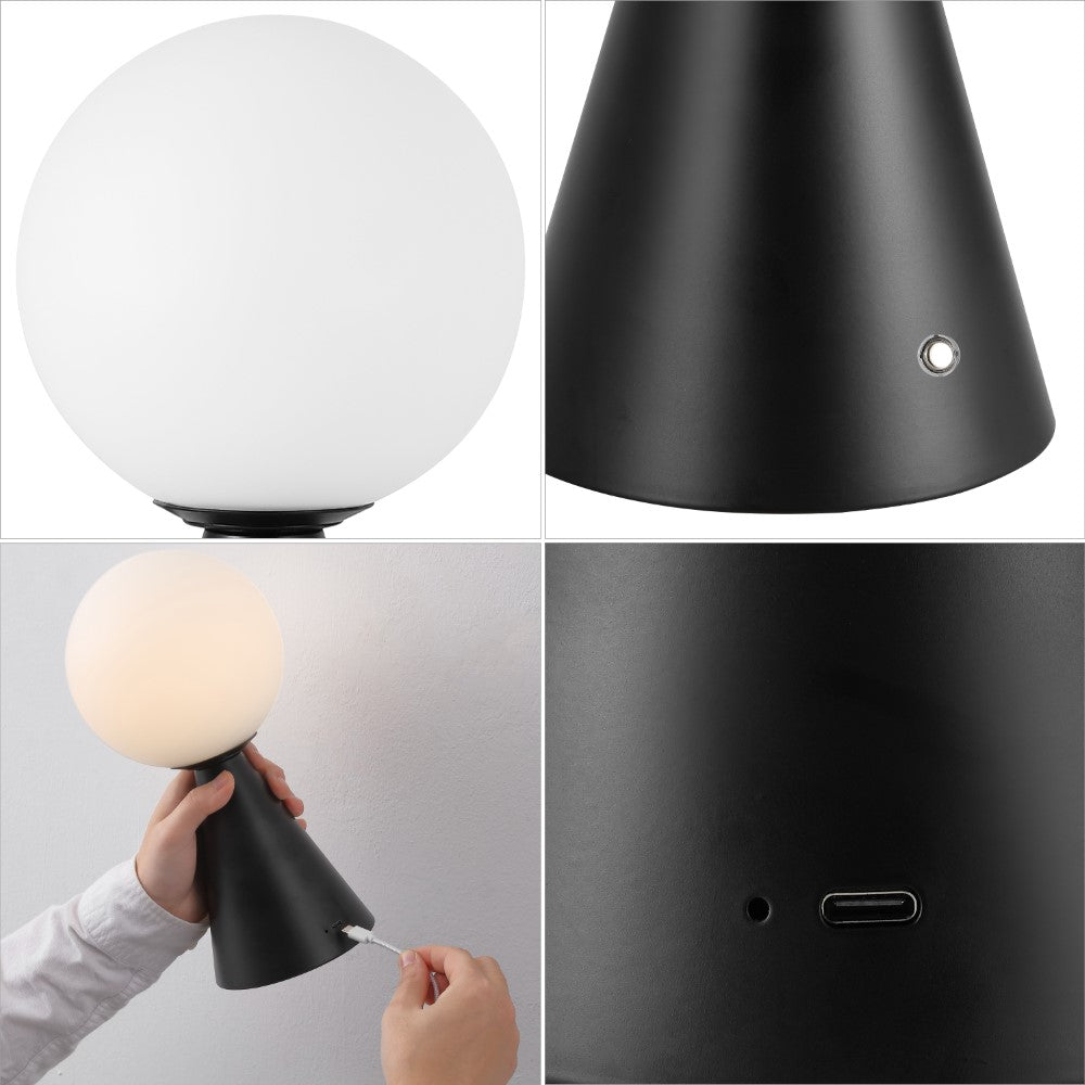 Helios 11.75" Modern Minimalist Globe Rechargeable/Cordless Dimmable Integrated LED Table Lamp with Touch Sensor Set 2