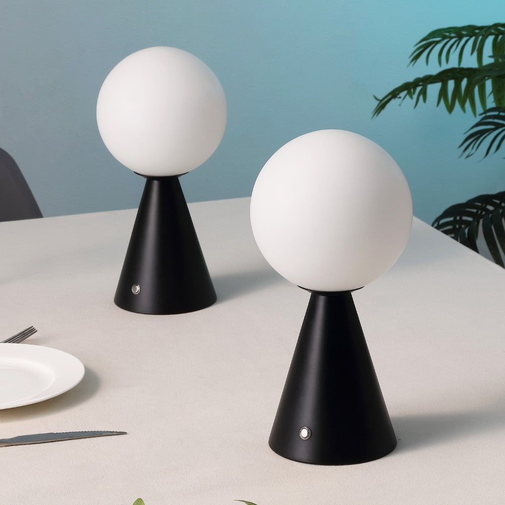 Helios 11.75" Modern Minimalist Globe Rechargeable/Cordless Dimmable Integrated LED Table Lamp with Touch Sensor Set 2