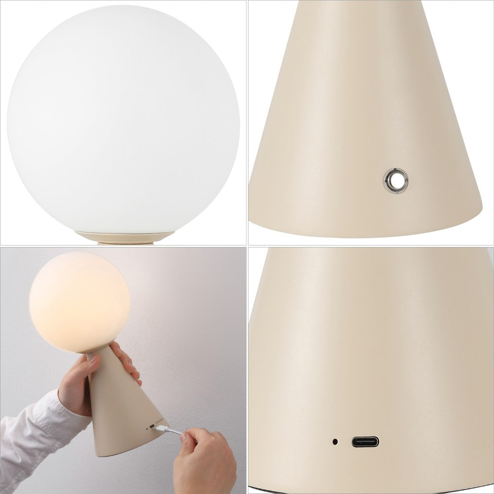 Helios 11.75" Modern Minimalist Globe Rechargeable/Cordless Dimmable Integrated LED Table Lamp with Touch Sensor Set 2
