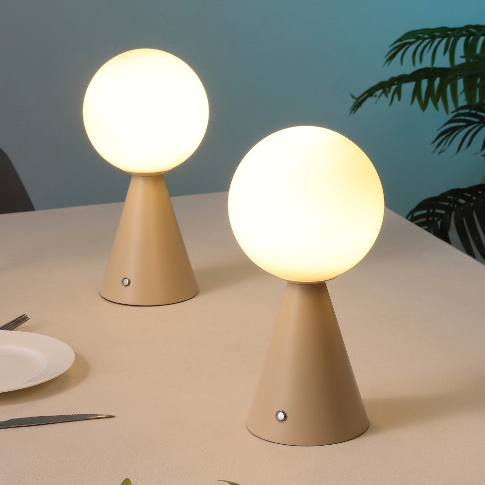 Helios 11.75" Modern Minimalist Globe Rechargeable/Cordless Dimmable Integrated LED Table Lamp with Touch Sensor Set 2