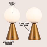 Helios 11.75" Modern Minimalist Globe Rechargeable/Cordless Dimmable Integrated LED Table Lamp with Touch Sensor Set 2