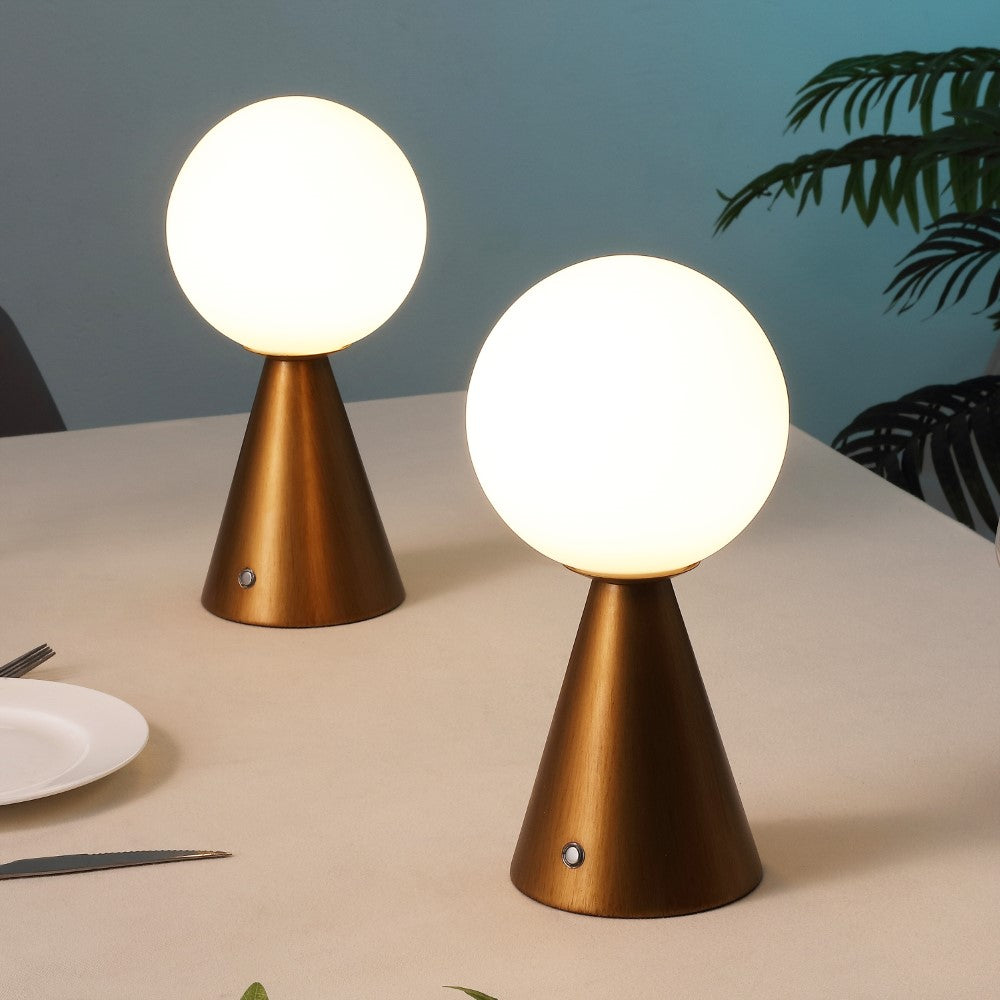 Helios 11.75" Modern Minimalist Globe Rechargeable/Cordless Dimmable Integrated LED Table Lamp with Touch Sensor Set 2