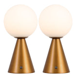 Helios 11.75" Modern Minimalist Globe Rechargeable/Cordless Dimmable Integrated LED Table Lamp with Touch Sensor Set 2