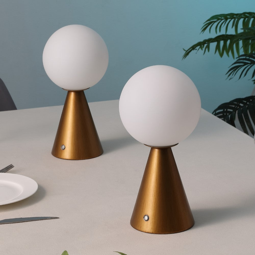 Helios 11.75" Modern Minimalist Globe Rechargeable/Cordless Dimmable Integrated LED Table Lamp with Touch Sensor Set 2