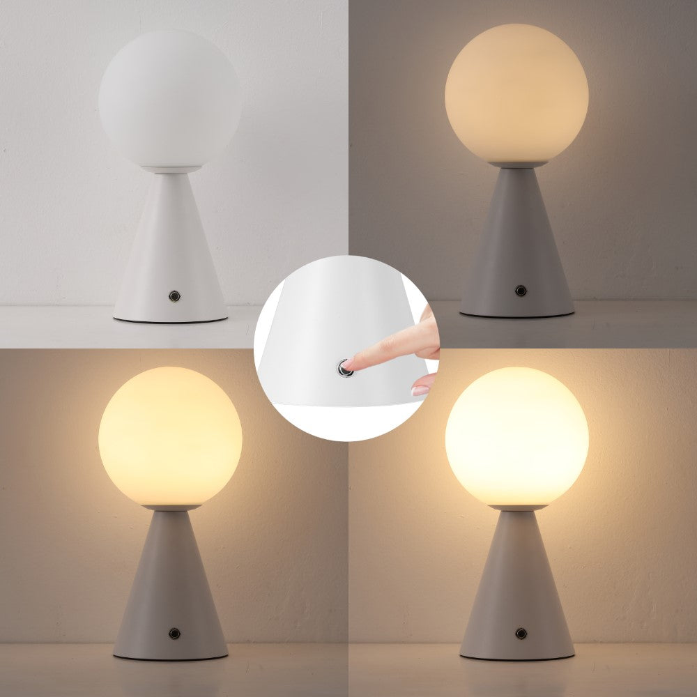 Helios 11.75" Modern Minimalist Globe Rechargeable/Cordless Dimmable Integrated LED Table Lamp with Touch Sensor Set 2