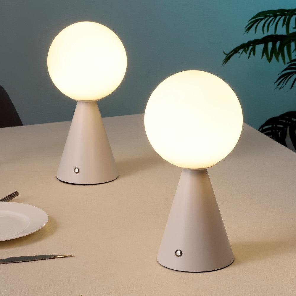 Helios 11.75" Modern Minimalist Globe Rechargeable/Cordless Dimmable Integrated LED Table Lamp with Touch Sensor Set 2