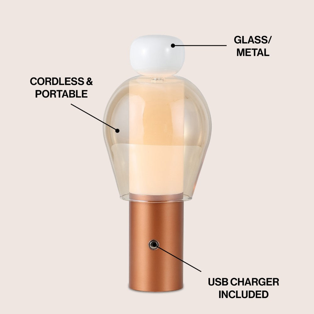 Vernis 10.75" Modern Glam Candle-Style Rechargeable/Cordless Dimmable Integrated LED Table Lamp with Touch Sensor