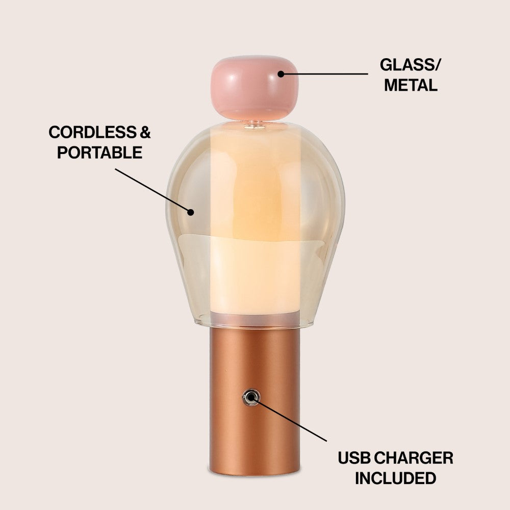 Vernis 10.75" Modern Glam Candle-Style Rechargeable/Cordless Dimmable Integrated LED Table Lamp with Touch Sensor