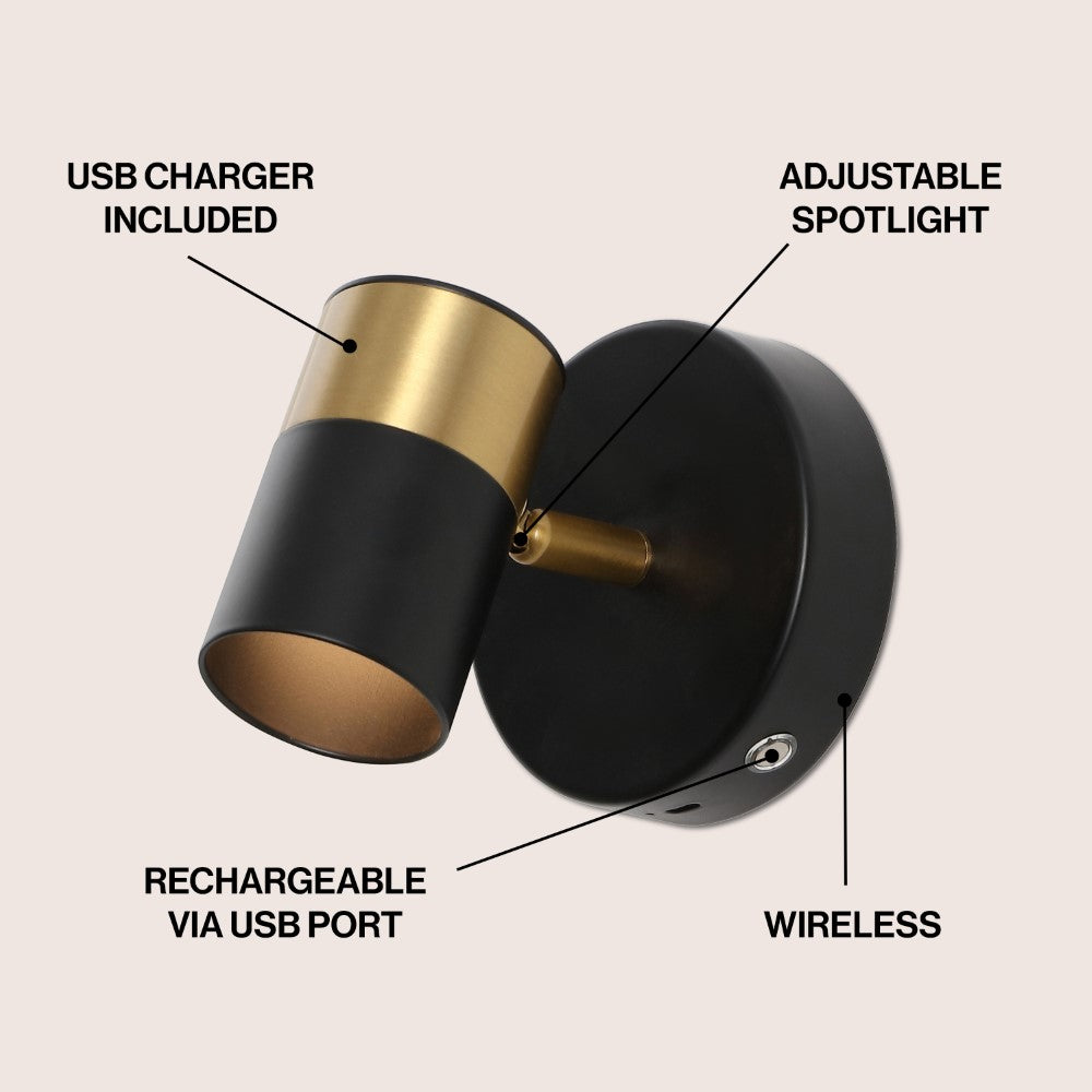 Hawk 6" 1-Light Modern Adjustable Head Integrated Dimmable LED Rechargeable Wall Spotlight with Touch Sensor
