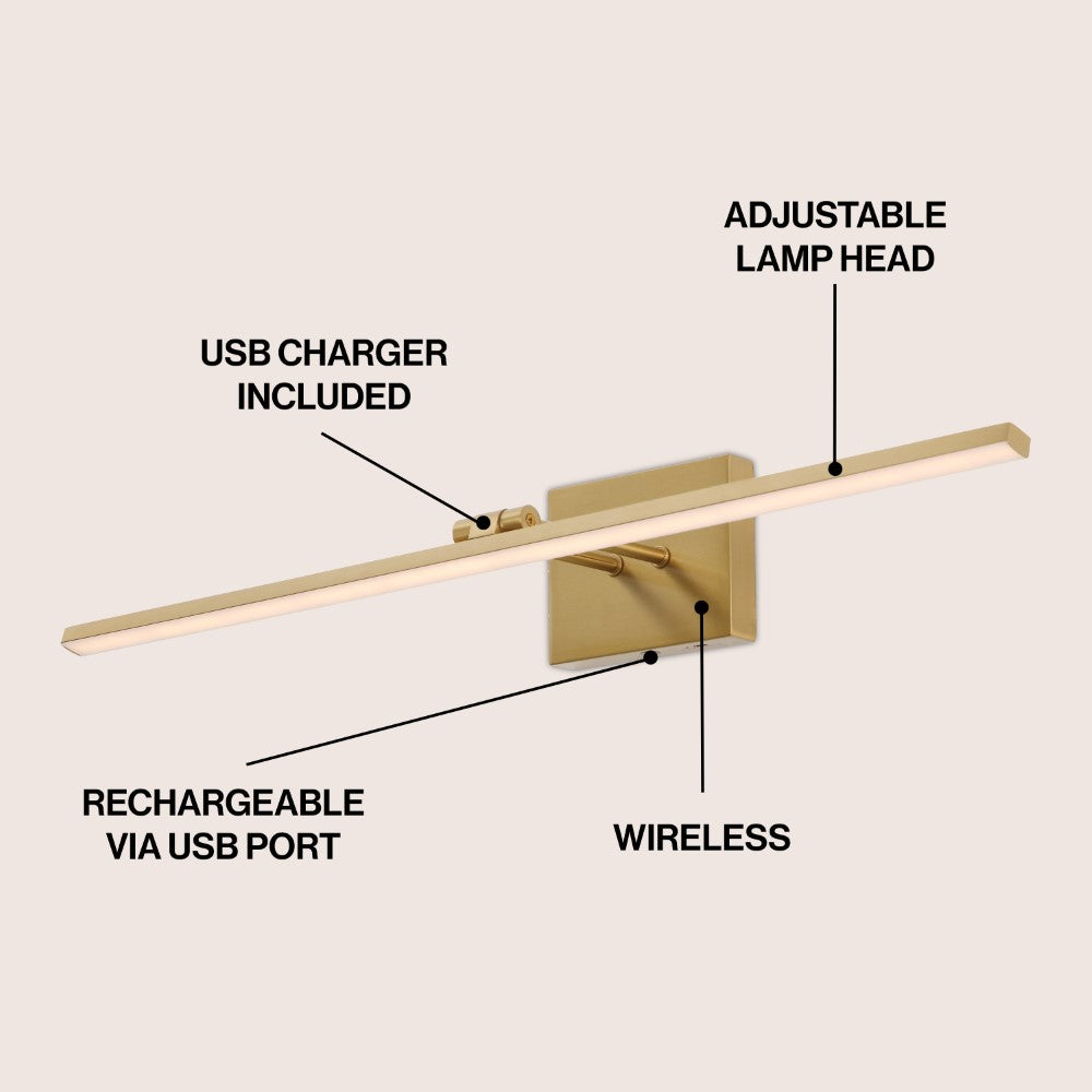Wren 28" Modern Minimalist Swivel Integrated Dimmable LED Rechargeable Picture Light with Touch Sensor