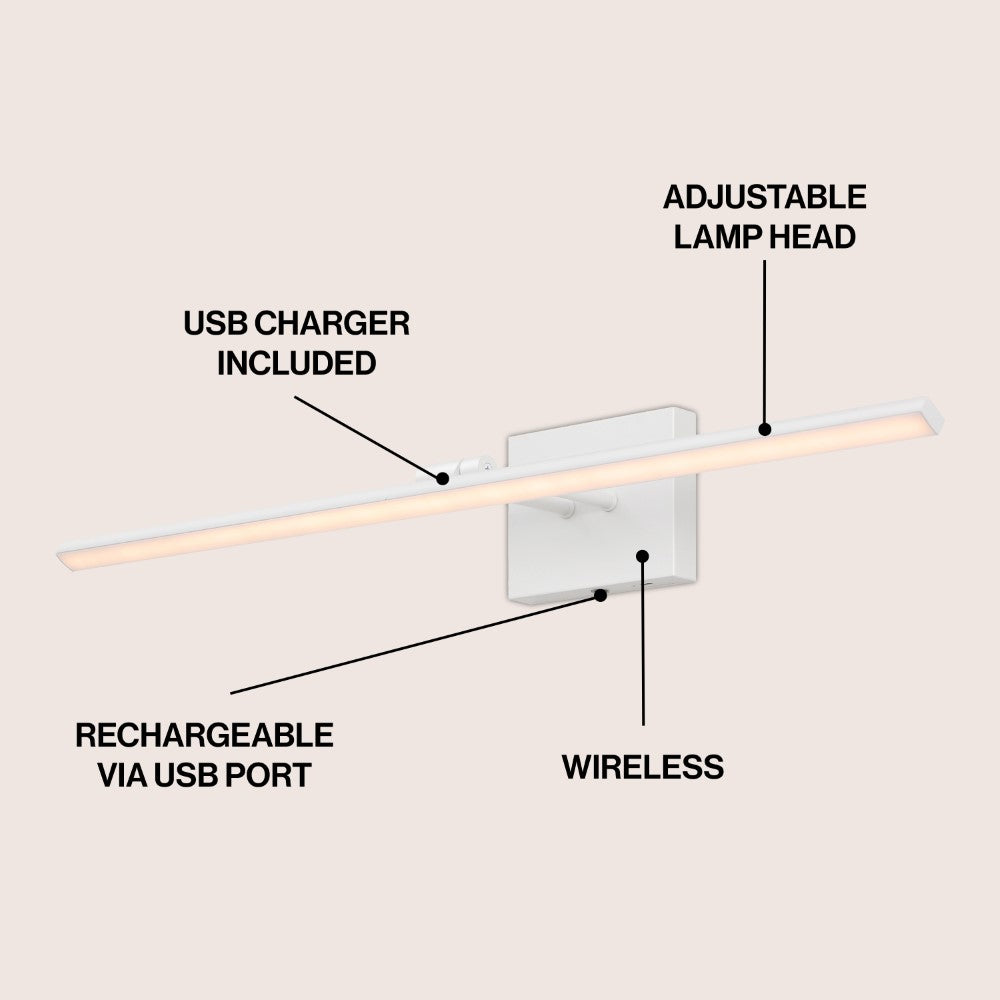 Wren 28" Modern Minimalist Swivel Integrated Dimmable LED Rechargeable Picture Light with Touch Sensor