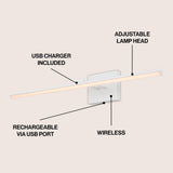 Wren 28" Modern Minimalist Swivel Integrated Dimmable LED Rechargeable Picture Light with Touch Sensor