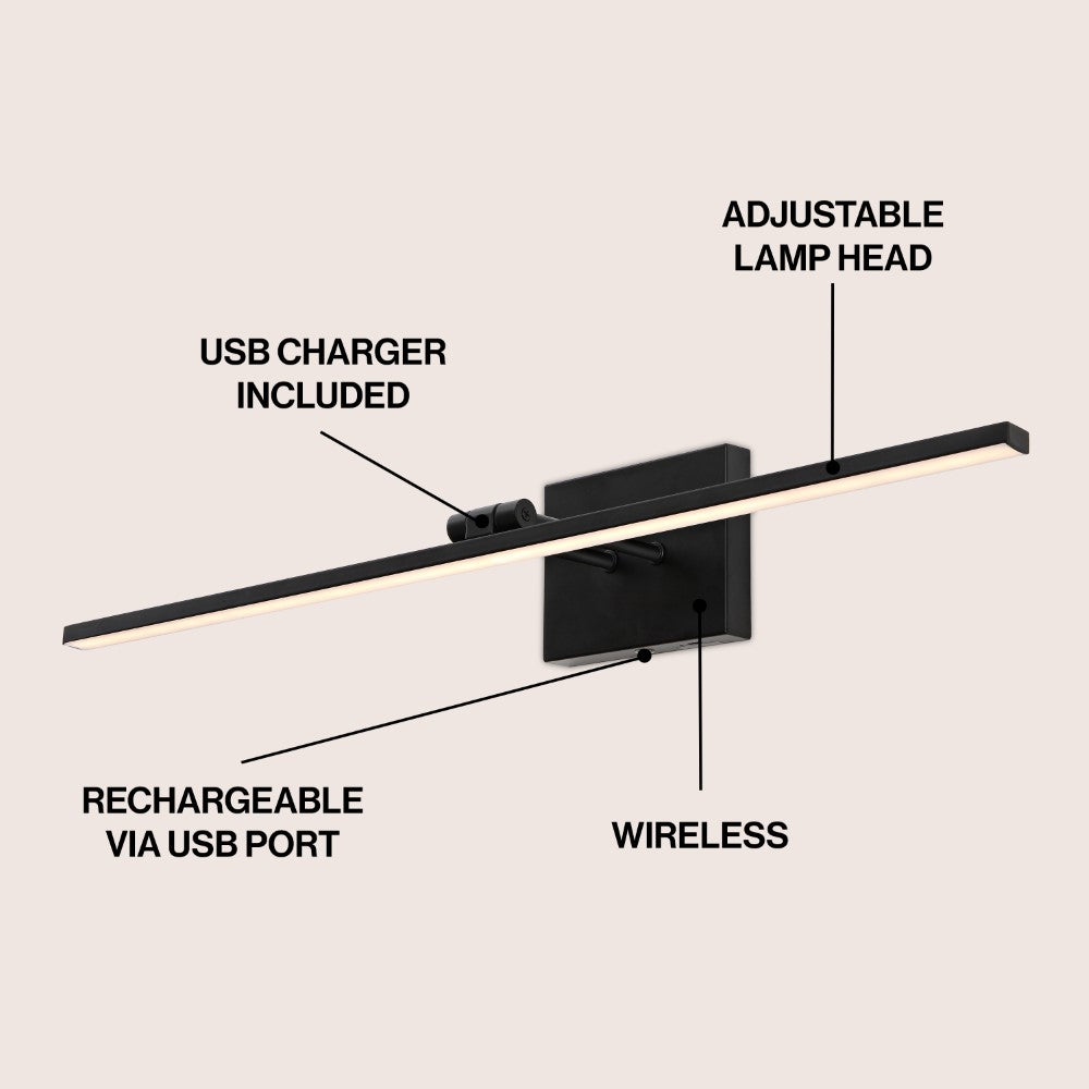 Wren 28" Modern Minimalist Swivel Integrated Dimmable LED Rechargeable Picture Light with Touch Sensor