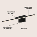 Wren 28" Modern Minimalist Swivel Integrated Dimmable LED Rechargeable Picture Light with Touch Sensor
