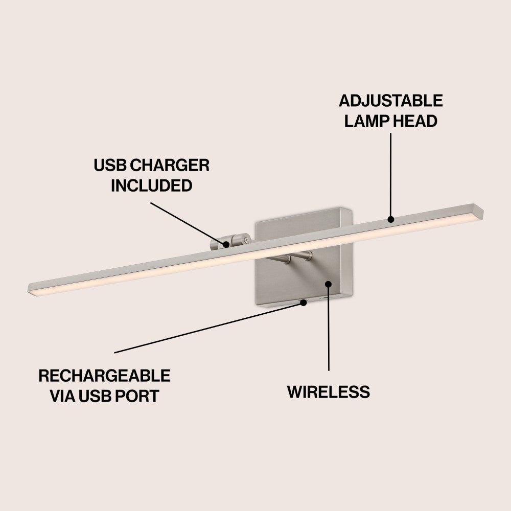 Wren 28" Modern Minimalist Swivel Integrated Dimmable LED Rechargeable Picture Light with Touch Sensor