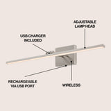 Wren 28" Modern Minimalist Swivel Integrated Dimmable LED Rechargeable Picture Light with Touch Sensor