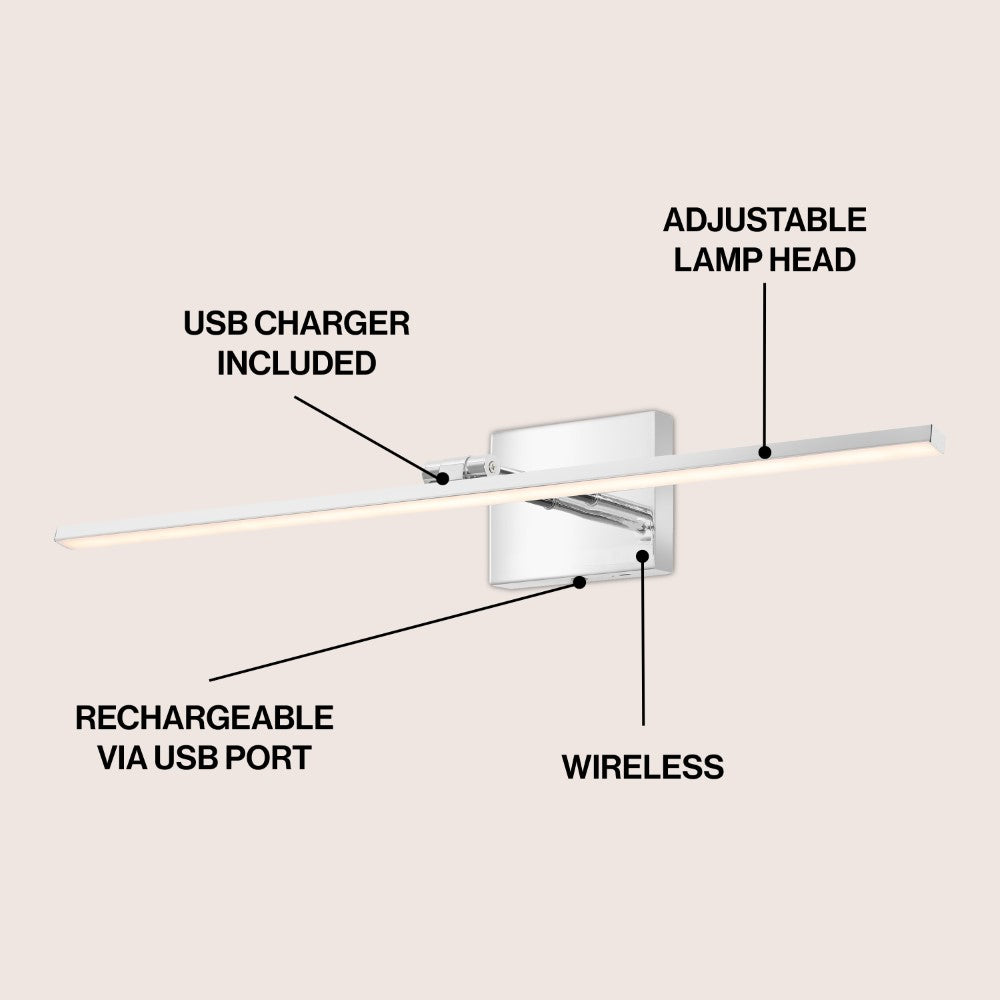 Wren 28" Modern Minimalist Swivel Integrated Dimmable LED Rechargeable Picture Light with Touch Sensor