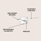 Wren 28" Modern Minimalist Swivel Integrated Dimmable LED Rechargeable Picture Light with Touch Sensor