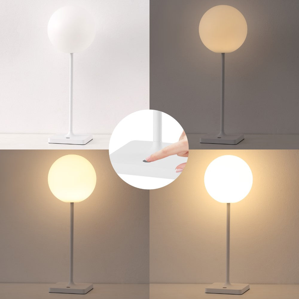 Verna 17.5" Modern Minimalist Indoor/Outdoor Metal Globe Rechargeable/Cordless Dimmable Integrated LED Table Lamp with Touch Sensor Set 2