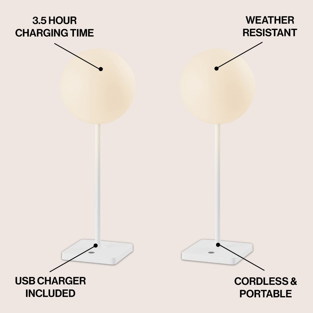 Verna 17.5" Modern Minimalist Indoor/Outdoor Metal Globe Rechargeable/Cordless Dimmable Integrated LED Table Lamp with Touch Sensor Set 2